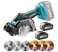 YEARTOP Mini sierra circular inalámbrica de 3 pulgadas compatible con batería Makita de 18 V, herramienta de corte de 19500 RPM con extracción de polvo y 5 cuchillas, profundidad ajustable de 5 a 20