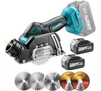 YEARTOP Mini sierra circular inalámbrica de 3 pulgadas compatible con | Herramienta de corte de 19500 RPM con extracción de polvo y 5 cuchillas, profundidad ajustable de 5 a 20 mm