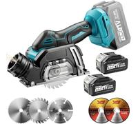 YEARTOP Mini sierra circular inalámbrica de 3 pulgadas de 5 a 20 mm | Compatible con batería Makita de 18 V, herramienta de corte con extracción de polvo y 5 cuchillas, 2 baterías de 4.0 Ah para