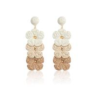 YEATMUE Pendientes de flores de rafia de verano, rampa degradada envuelta en paja de rafia, declaración floral, primavera, playa, ratán, hechos a mano, para mujer, regalo de joyería colgante bohemio