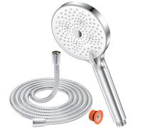 YEAUPE - Alcachofa de ducha con manguera (1,6 M), cabezal de ducha con filtro, 6 tipos de chorro, gran diámetro de 130 mm, cromado/blanco