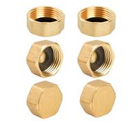 YEAUPE PRO 6 Piezas G3/4"(Ø24mm) Tapa de Latón Rosca Interior, Tapas Tapón de Latón,con Arandelas de Manguera y Cinta de Materia Prima, para Tapón de Tubería Radiadores Agua de Jardín