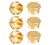 YEAUPE PRO 6 Piezas Tapón de Latón con Rosca Exterior G1/2"(Ø 20,3mm),Tapones de Latón con Hexágono,para Grifos,Tuberías de Agua, Válvulas de Lavadora