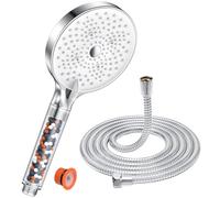 YEAUPE PRO Alcachofa de ducha con Manguera 1,6M,Ducha Baño con Filtro, 6 Patrones de Rociado,Alta Presión,Antical,Mano Redonda Grande(130mm),Ahorro de Agua Cabezal de Ducha,Cromo Blanco