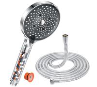 YEAUPE PRO Alcachofa de ducha con Manguera 1,6M,Ducha Baño con Filtro, 6 Patrones de Rociado,Alta Presión,Antical,Mano Redonda Grande(130mm),Ahorro de Agua Cabezal de Ducha,Negro Blanco