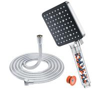 YEAUPE PRO - Alcachofa de ducha y manguera de 1,6 m con filtro, cabezal de ducha cuadrado de alta presión y manguera con 6 modos de chorro, cabezal de ducha de lluvia de flujo grande y potente para