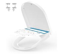 YEAUPE PRO - Asiento de inodoro en forma de D, cierre suave, asiento universal de polipropileno blanco, liberación rápida, fácil de limpiar e instalar con guía de alineación, bisagras ajustables, tapa