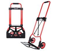 YEAUPE PRO Carretilla Plegable, Carretilla de Mano - Ruedas Grandes TPR Reforzadas, Mango Telescópico Ajustable, Incluye 2 Cuerdas Elásticas, Ideal para Transporte, 50kg- Suelo Plano - Rojo