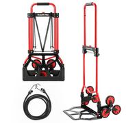 YEAUPE PRO Carretilla Plegable, Carretilla de Mano - Ruedas Grandes TPR Reforzadas, Mango Telescópico Ajustable, Incluye 2 Cuerdas Elásticas, Ideal para Subir y Bajar, 50kg - Sube escaleras - Rojo