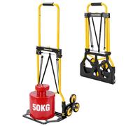 YEAUPE PRO Carretilla Plegable, Carretilla de Mano - Ruedas Grandes TPR Reforzadas, Mango Telescópico Ajustable, Incluye 2 Cuerdas Elásticas, Ideal para subir y bajar, 50kg - sube escaleras - Amarillo