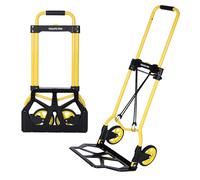 YEAUPE PRO Carretilla Plegable, Carretilla de Mano - Ruedas Grandes TPR Reforzadas, Mango Telescópico Ajustable, Incluye 2 Cuerdas Elásticas, Ideal para Transporte, 50kg- Suelo Plano - Amarillo