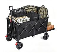 YEAUPE PRO Carrito Plegable de Transporte - Carga 200kg, Fondo Abatible para Objetos Largos. Carro de Playa con Frenos, para Playa, Camping, Pesca, Transporte Familiar - 120-160L, Negro