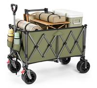 YEAUPE PRO Carro Playa Plegable Todo Terreno - con Frenos Dobles, Ruedas Anchas y Estructura Reforzada, Gran Capacidad (200L/150kg), Mango Ajustable, Playa, Camping, Verde Oliva