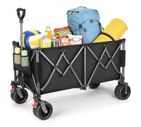 YEAUPE PRO Carro Playa Plegable Todo Terreno - con Frenos Dobles, Ruedas Anchas y Estructura Reforzada, Gran Capacidad (250L/150kg), Mango Ajustable, Playa, Camping, Negro