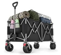 YEAUPE PRO Carro Playa Plegable Todo Terreno - con Frenos Dobles, Ruedas Anchas y Estructura Reforzada, Gran Capacidad (260L/150kg), Mango Ajustable, Playa, Camping, Negro