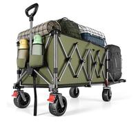 YEAUPE PRO Carro Plegable 150-240L 120kg con Freno, Portón Trasero Abatible para Objetos Largos, Estructura Doble y Mango Ajustable - Ideal para Camping, Playa, Jardín, Verde Oliva