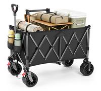 YEAUPE Pro Carro Plegable de Camping Resistente de 150 L, Carro Plegable para jardín con Marco de Doble Cruz, diseño de Apertura Trasera, Ruedas de 6 Pulgadas de Ancho, Freno Doble Delantero y Bolsa