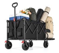 YEAUPE Pro Carro Plegable para Camping de 120 a 160 L, Ruedas Anchas de 7 Pulgadas y Frenos Delanteros duales, Carrito Plegable Resistente con Bolsillo de Malla, diseño de Apertura Trasera, Carrito