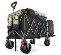 YEAUPE PRO Carro Plegable Todo Terreno - Frenos Dobles, Ruedas Anchas, Estructura Reforzada, Mango Ajustable - Ideal para Playa y Camping - 200-300L, Negro Satén