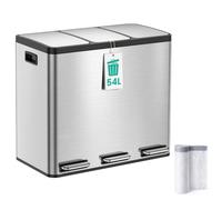 YEAUPE PRO Cubo de Basura Cocina 54L Triple 3x18L para Reciclaje | Acero Inoxidable Antihuellas, Pedal Silencioso y Cierre Suave, Cubos Interiores Extraíbles, Antiolores, 15 Bolsas