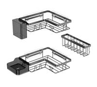 YEAUPE PRO Estantería de Pared para baño sin taladrar - Juego de 5 estantes de Ducha con 2 estantes esquineros, jabonera, Soporte para cepillos de Dientes y Cesta, diseño Moderno, Pegado en Lugar de