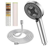 YEAUPE PRO Juego de alcachofa de ducha de 6 funciones, 110 mm, ducha de mano cromada con manguera de acero inoxidable de 1,6 m y 2 filtros reemplazables, spray de ahorro de agua de alta presión