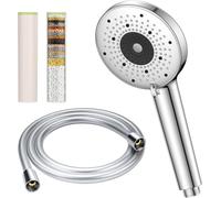 YEAUPE PRO Juego de alcachofa de ducha de 6 funciones, 115 mm, ducha de mano cromada con manguera de PVC de 1,6 m y 2 cartuchos de filtro reemplazables, spray de ahorro de agua de alta presión