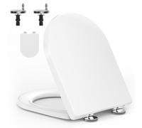 YEAUPE PRO Tapa de inodoro con descenso automático en forma de D, asiento de inodoro [largo] fácil montaje, tapa de inodoro extraíble, soporta hasta 175 kg, 45,2 x 36 cm, color blanco