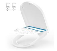 YEAUPE PRO Tapa Wc con Cierre Suave[LARGO],Forma de D,Asiento de Inodoro con Instalación Fácil,Liberación Rápida,Resistente a los UV,Carga de 175kg,45 x 36 x 5cm, Blanco(con Plantilla de Instalación)