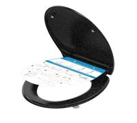 YEAUPE PRO Tapa Wc Forma O Universal, Asiento de Inodoro de Cierre Suave en Forma de O con Liberación Rápida para una Fácil Limpieza, Patrón de mármol Negro, 44,6 x 37,2 x 5,2 cm