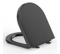 YEAUPE PRO Tapa WC Universal[CORTO], Asiento de Inodoro de Cierre Suave en Forma de D con Liberación Rápida para una Fácil Limpieza, Negro, 43 x 36x4,9 CM