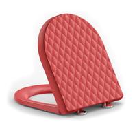 YEAUPE PRO Tapa WC Universal Forma de D, Asiento de Inodoro de Cierre Suave con Liberación Rápida para una Fácil Limpieza, Rojo Motivo de Rombos, 43,5*36,2*5,1 CM, Incluye plantilla de instalación