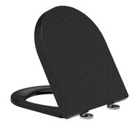 YEAUPE PRO Tapa WC Universal Forma de D, Asiento de Inodoro de Cierre Suave con Liberación Rápida para una Fácil Limpieza, Negro Motivo de Rombos, Incluye plantilla de instalación