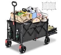 YEAUPE PRO XXL Carro Playa Ruedas Grandes 160-240L / 200kg - Fondo abatible para Objetos Largos, Frenos, para Camping, Pesca y Transporte Familiar - Red elástica incluida, Negro
