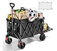 YEAUPE PRO XXXL Carro Playa Ruedas Grandes 200-300L - Frenos Dobles, Ruedas Anchas, Estructura Reforzada, Mango Ajustable, Ideal para Playa y Camping - Red elástica incluida, Negro Carbón