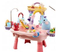 Yeaxxsqy Mesa de Juegos acuáticos para niños pequeños, Juguete de Arena 6 en 1 de Doble Capa con Sistema de recirculación, tobogán y Juegos de Pesca, Juguete sensorial para niños, Mesa de Arena y AG