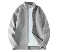 YEBAITOU Chaqueta de punto de manga larga con cremallera de color sólido para hombre, otoño e invierno, gris, XS