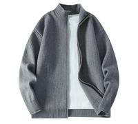 YEBAITOU Chaqueta de punto de manga larga con cremallera de color sólido para hombre, otoño e invierno, Gris oscuro., M