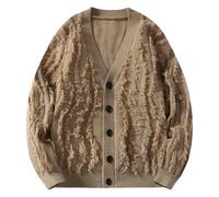 YEBAITOU Jersey de punto para hombre, otoño e invierno, moderno, cálido, informal, monocolor, aspecto desgastado, cuello en V, manga larga, suéter de punto, caqui, S