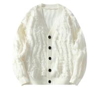 YEBAITOU Jersey de punto para hombre, otoño e invierno, moderno, cálido, informal, monocolor, aspecto desgastado, cuello en V, manga larga, suéter de punto, Blanco, M