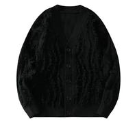 YEBAITOU Jersey de punto para hombre, otoño e invierno, moderno, cálido, informal, monocolor, aspecto desgastado, cuello en V, manga larga, suéter de punto, Negro , M