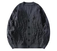 YEBAITOU Jersey de punto para hombre, otoño e invierno, moderno, cálido, informal, monocolor, aspecto desgastado, cuello en V, manga larga, suéter de punto, gris, XL