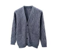 YEBAITOU Jersey de punto para hombre, otoño e invierno, para tiempo libre, monocolor, cuello en V, trenzado, manga larga, azul, S