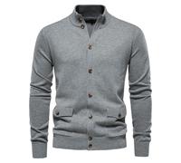 YEBAITOU Suéter de punto para hombre, otoño e invierno, estilo euroamericano, informal, color liso, gris, XL