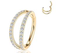 YEBOCIYO Anillo de Nariz 16G para Septum Concha Hélix Cartílago Daith Rook Tragus Joyería para Piercing Corporal Acero Inoxidable Triple Línea Doble Plata Oro