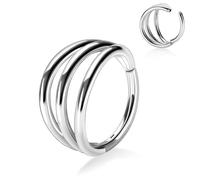 YEBOCIYO Anillo de Nariz 16G para Septum Concha Hélix Cartílago Daith Rook Tragus Joyería para Piercing Corporal Acero Inoxidable Triple Línea Doble Plata Oro