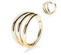 YEBOCIYO Anillo de Nariz 16G para Septum Concha Hélix Cartílago Daith Rook Tragus Joyería para Piercing Corporal Acero Inoxidable Triple Línea Doble Plata Oro