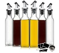 YEBODA - Botellas dispensadoras de aceite de oliva y vinagrera de vidrio transparente de 8 oz, incluye vertedor, embudo, etiquetas, recipiente pa