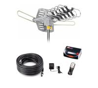 YeCeny Antena digital amplificada HD TV para exteriores, 150 millas motorizada de rotación de 360 grados, control remoto inalámbrico, cable coaxial RG6 de 40 pies, UHF VHF 1080P 4K, compatible con 2