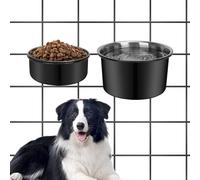 YECERCAN Cuenco de agua antiderrames para perros, platos resistentes de acero inoxidable para perros, paquete de 2 con soporte para cuenco para perros para colgar en jaula de mascotas, juego de